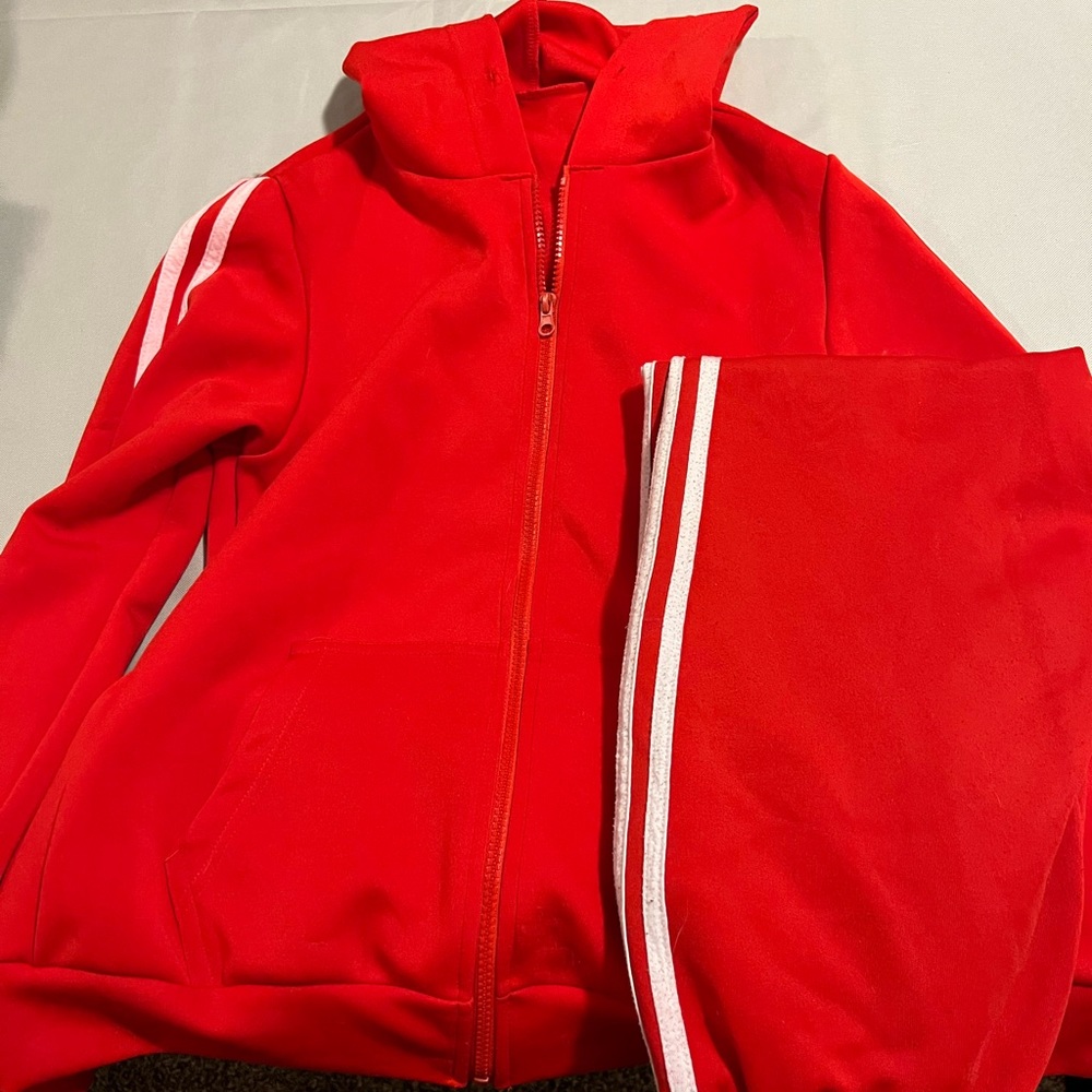 Red and white jumpsuit